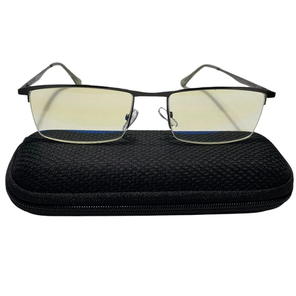 UV Protection Blue Light Blocking Glasses for Men Semi Rimless Computer +1.00
